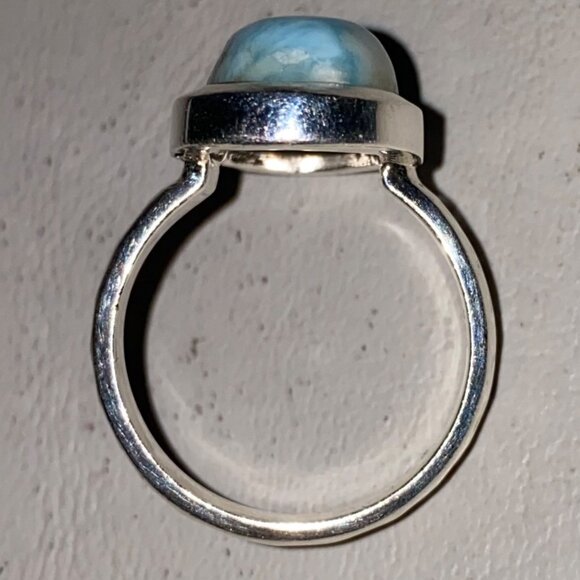 Ring Teardrop Larimar Cabochon 3.345 Carats Size 7.5 Sterling Silver Stamped 925 - Picture 6 of 11